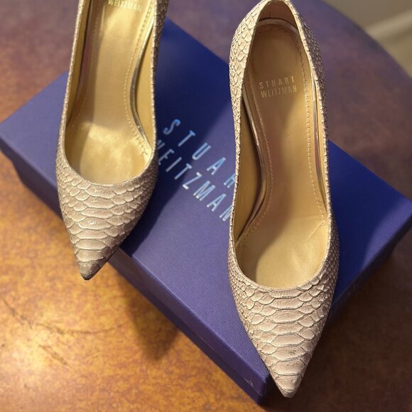 Stuart Weitzman Taupe Tipped Python Heist Heels Size 8.5 - Picture 3 of 7